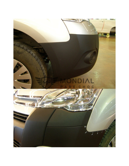 Pare-choc avant Peugeot PARTNER avec sièges pour moulure de phare et enjoliveur inférieur noir - (par-peu-1270)